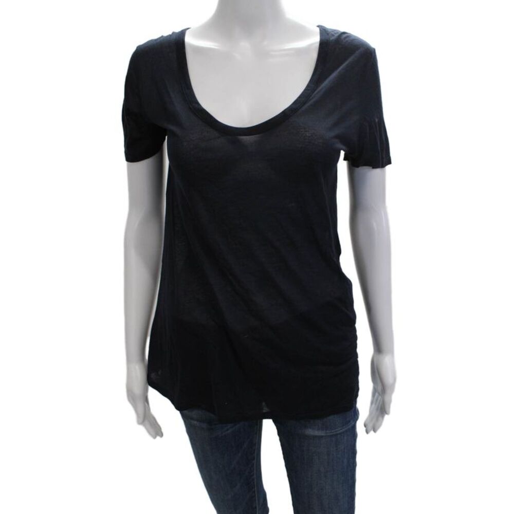 The Row Womens Basic T-Shirt Dark Blue Cotton Spandex Short Sleeve Size S